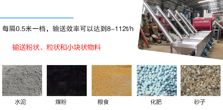 輸送粉狀、粒狀和小塊狀物料，如水泥、煤粉、糧食、化肥、灰渣、砂子等